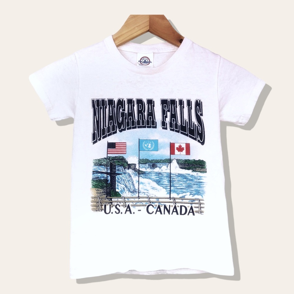 Rare Vintage Niagara Falls USA Canada Toddlers Graphic Travel Tee Shirt White